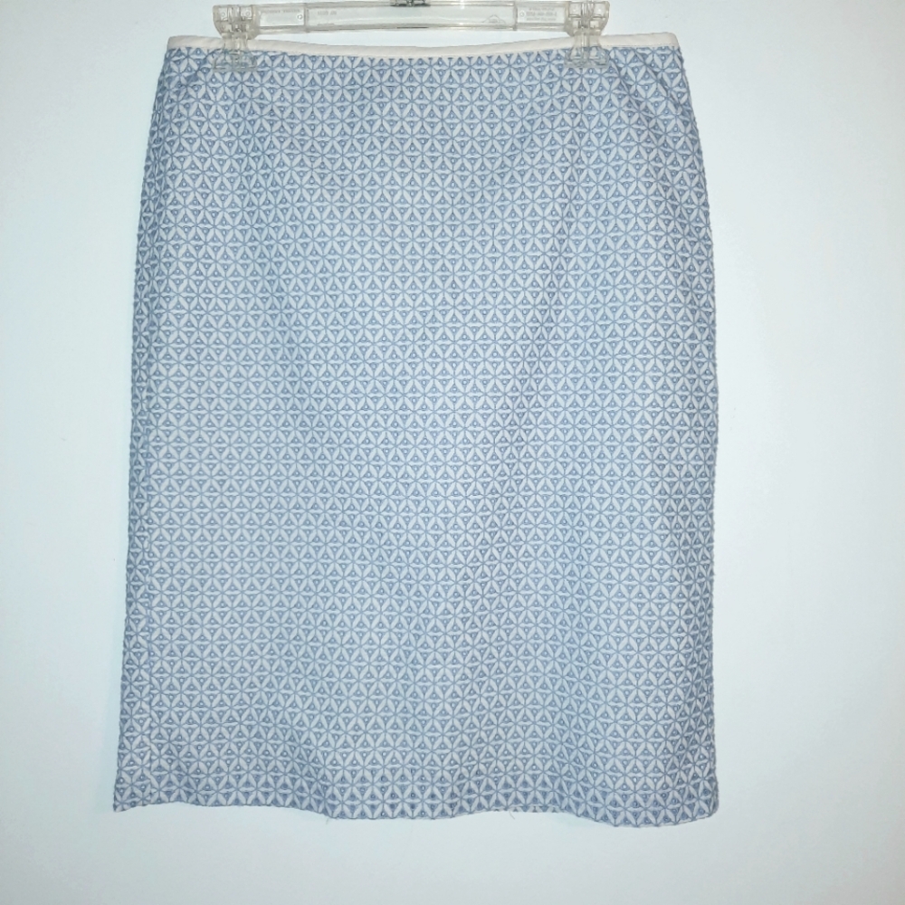 Talbots blue and white pencil skirt